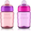 Philips AVENT My Easy Sippy Cup with Soft Spout and Spill-Proof Design, Pink/Purple, 9oz, SCF553/23 (Pack of 2)