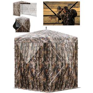 270 Camouflage Hunting Blind Portable Pop-Up Tent with Shoot-Through Mesh, Waterproof Ground Blind for Deer Hunting, 2-3 & 3-4 Person Capacity & Carry Bag