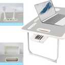 Laptop Bed Table, Laptop Desk for Bed, Foldable Laptop Bed Desk with USB Charge Port, Handle, Desktop Card Slot, Cup Slot, Side Drawer, Portable Laptop Table for Bed Eating Reading Working