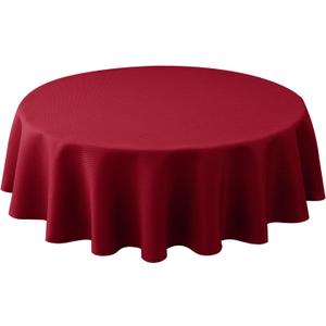 Biscaynebay Round Christmas Tablecloths 60" for Round Tables diameters from 28" to 48", Red Textured Fabric Water Resistant Folding Table Covers Washable for Dining, Kitchen, Wedding, Parties