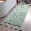 Mint Green Boho Runner Rug with Tassels Long Light Green Bath Mat Teal Bathroom Rugs Large Sage Green Bath Mats Bohemian Aqua Teal Runners Cute Earthy Bathroom Home Decor Dorm Room Non Slip 20x60