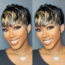 Besteffie Pixie Cut Wig Human Hair Short Pixie Cut Wigs for Black Women Human Hair Glueless Pixie Wig Short Layered Brazilian Virgin Human Hair Wigs for Daily Use (6 Inch, 1B/30)