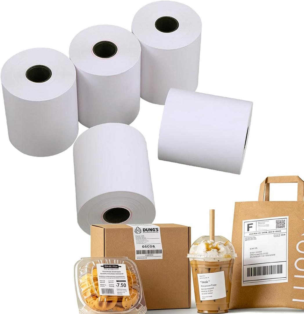 Moqra Sticky Thermal Receipt Paper Rolls (80mm) 3 1/8" x 170' 6 Rolls- Removable Label Compatible with TM-L90ii, TSP654IIsk and Other linerless Label Printers. Works with POS Systems (6 Rolls/Box)