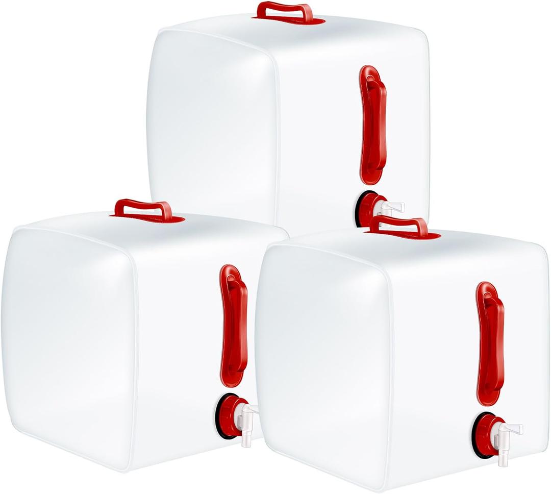 Reallnaive 3 Pcs 5.3 Gallon Collapsible Water Container with Spigot, Foldable Camping Water Container Portable Camping Storage Carrier Jug for Outdoors Hiking Emergency Kit Backpack(Red)