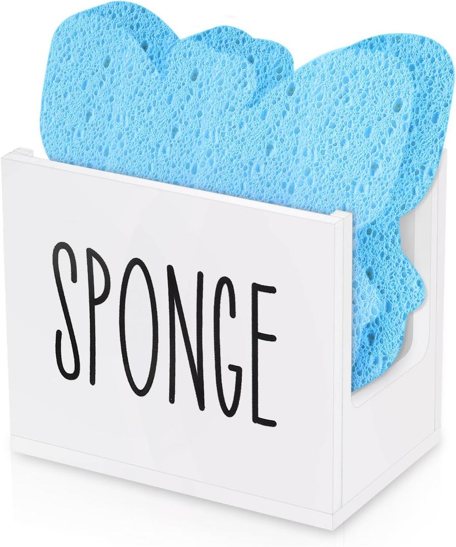 Acrylic Sponge Holder for Kitchen Sink, Dish Sponge Holder Soap Holder, Farmhouse Sink Organizer Black and White Kitchen Decor AccessoriesWhite