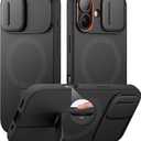 SURITCH for iPhone 17 Case with Camera Control Cover, Camera Slide Cover and Adjustable Kickstand, Compatible with MagSafe, Shockproof Bumper Protective Cases 6.3 Inch, Black