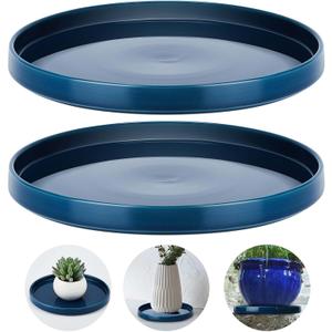 2 Pcs 10 Inch Ceramic Plant Saucer Outdoor Indoor Plant Tray Round Flower Pot Drip Trays Blue Flower Drainage Glazed Pots Base for Holding Water Drips and Soil