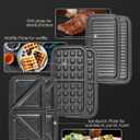 FOHERE Sandwich Maker 3 In 1 Waffle Maker With Removable Plates,1200W Grilled Cheese Maker, 5-gear Temperature Control, Non-stick Coating Easy to Clean, Indicator Lights, Silver/Black