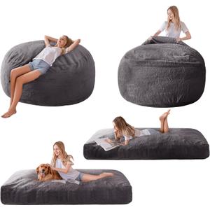 MAXYOYO Giant Bean Bag Chair Bed for Adults, Includes Two Beds, Convertible Beanbag Folds from Lazy Chair to Floor Mattress Bed, Big Sofa Bed, High-Density Foam Filling, Machine Washable, King