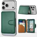 for MagSafe Wallet, Magnetic Phone Wallet RFID Blocking, Slim 5-8 Card Holder with Cash Slot & Clear ID Window, Minimalist Mag Safe Wallets for iPhone 17/16/15/14/13/12 Series, Forest Green