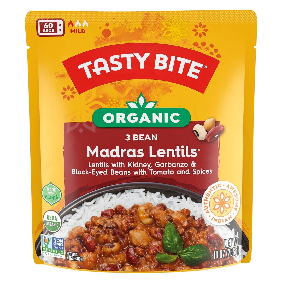 TASTYBITE Organic Three Bean Madras Lentils, 10 OZ