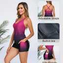 Halcurt Women's Two Piece Swimsuits Tankini Sets with Shorts and Pocket Tummy Control Drawstring Bathing Suit (Purple, S)