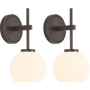 Oil Rubbed Bronze Wireless Rechargeable Wall Sconces Set of 2, Battery Operated Wall Lights with Remote Control, LED Dimmable Wall Lamp with Opal White Glass Shade, 12 Colors RGB & 3 CCT Bulb