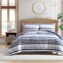 Nautica - Full Comforter Set, 7 Piece Soft Microfiber Bed in a Bag with Bed Sheets and Pillowcases, Lightweight All-Season Comforter, Reversible Stripe Design, Palm Coast Stripe Blue