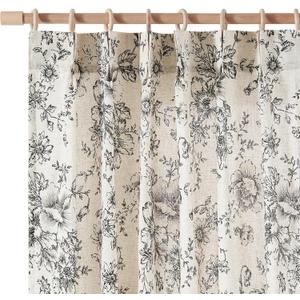 jinchan Pinch Pleated Curtains Floral Linen Blend Curtains for Living Room 96 Inches Length Black Peony Flower Printed Curtain Rod Pocket Back Tab Farmhouse Pinch Pleat Drapes with Hooks Set 2 Panels