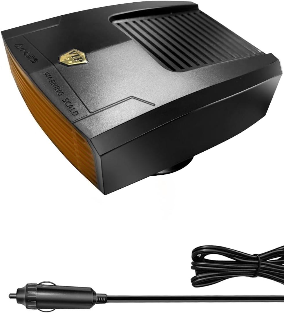12 Volt Car Heater that Plugs into Cigarette Lighter, 150W Portable Windshield Defogger and Defroster, 360 Degree Rotary Base (black)