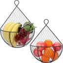 BSTKEY Set of 2,Wall-Mounted Hanging Metal Fruit Vegetable Baskets Hanging Produce Bins for Flowers, Decorations,Veggies,Decorations and More, Black