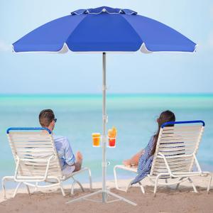Aoxun Portable Umbrella with Stand, 6.5ft Sun Shade Umbrella with Stand, Lightweight Adjustable Standing with Sand Anchor and Carry Bag, Instant Sun Protection, Easy to Carry, Blue