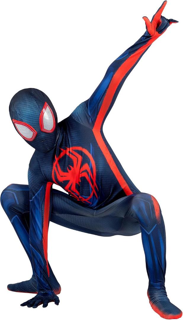 Marvel Miles Morales: Spider-Man Official Youth Deluxe Zentai Costume - Stretch Spandex with Hidden Zippers and Wrist Slits, XS