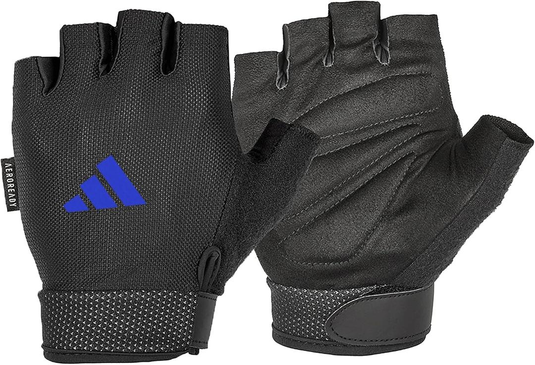 Adidas Essential Training & Weightlifting Gloves, Fingerless Workout Gloves (Small, Blue)