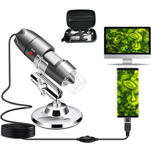 USB Microscope Camera with Stand & Carrying Case, Cainda Digital Microscope Compatible with Android Windows Linux Mac, Portable Magnifier Camera for Kids Students Adults(Not for iPhone/iPad) (Gray)