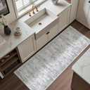 2x5 Rug Runner Washable for Entryway, Soft Bathroom Rugs with Non-Slip Backing, Abstract Low Pile Hallway Runner, Vintage Small Kitchen Carpet for Stair, Laundry Room(2'x5', Grey/Ivory)