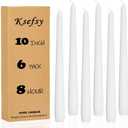 Ksefey 10 Inch White Taper Candles Set of 6 - Dripless,Unscented,8 Hours Burn Time-Perfect for Wedding,Dinner,Party and Home Decor