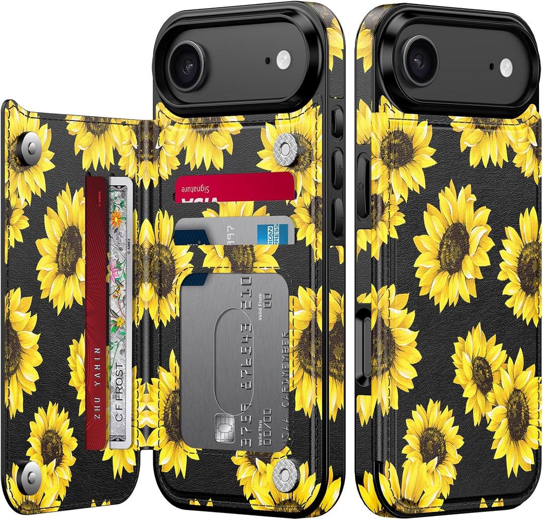 LETO for iPhone Air Wallet Case, Flip Folio Leather Kickstand | Card Slots Holder - Fashionable Flower Designs - Shockproof Protective Phone Cover for Women and Girls