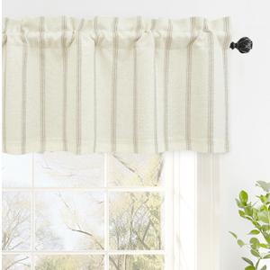 DriftAway Farmhouse Linen Lined Valance 2 Layer Thermal Insulated Room Darkening Blackout Window Valances Rod Pocket Vertical Striped Kitchen Valance for Bathroom Single 52 x 14 Inch Camel Beige