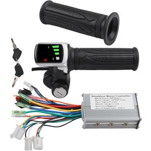 15A Ebike Brushless Motor Controller with LCD Display and Throttle Handlebar for 24V/36V/48V 250W Lithium Battery, Three-Speed Control, Voltage Protection