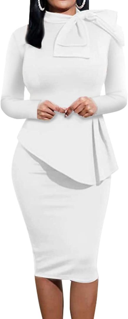 HipGlamp Women's Fashion Peplum Bodycon Dresses Short Sleeve Bow Club Ruffle Pencil Party Dress (X-Large)