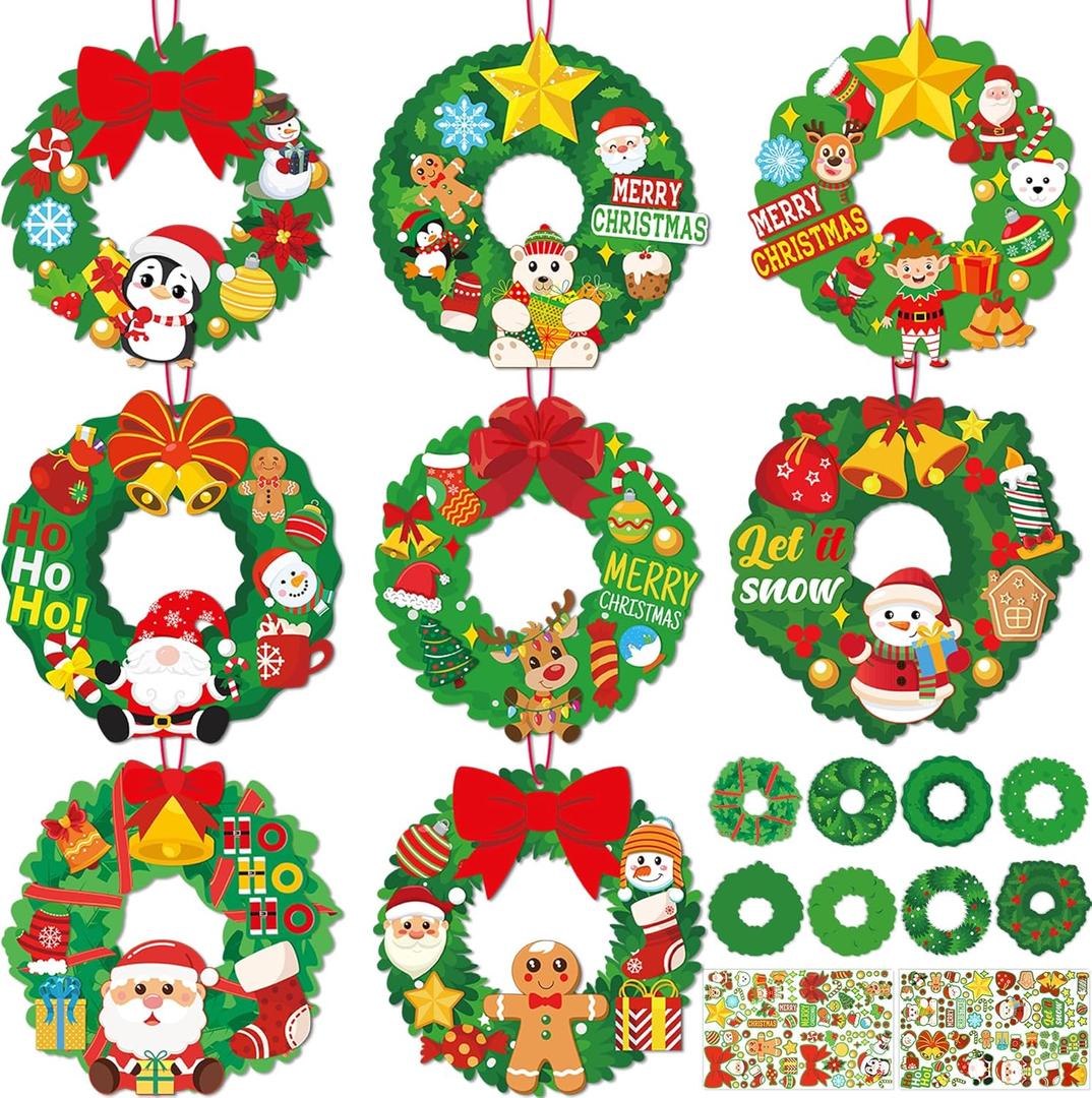 Eternity sky 54pcs Christmas Crafts for Kids - Xmas Wreath Ornament Making Kit Bulk with Snowman for Winter Holiday, Classroom, Adults