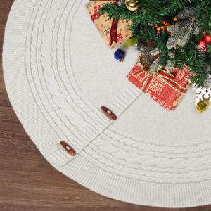 Christmas Tree Skirt, 36 Inch Classic Holiday Decoration with Cable Knit Pattern, Thick Knitted Style for Rustic Farmhouse Christmas Decor, White