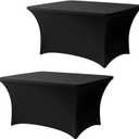 4FT Black Table Cloth - 2 Pack, Fitted Stretch Rectangle Spandex Tablecloth, Washable Table Cover for Party, Dining, Wedding, Banquet and Festival(Black, 30" x 48")