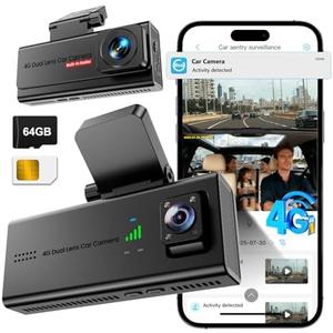 Dash Cam, Veralyxa 4G LTE Car Dash Camera Front and Cabin with SIM Card, 64GB SD Card, Remote Live-View & Event Video Alarts, 170° View, 24/7 Parking Mode, Radar Motion Detection, 2-Way Talk