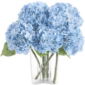 Coferset Baby Blue Hydrangea Artificial Flowers 3pcs Lifelike Faux Hydrangea Real Touch Artificial Flowers for Outdoors Home Wedding Christmas Office Party Living Room Decoration,22inch