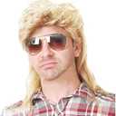 Swiking Mullet Wigs for Men Gold 70s 80s Curly Retro Disco Rocker Punk Fancy Natural Party Cosplay Costume Hair Halloween Men and Women Replacement Wig Full Wigs Unisex（Gold）