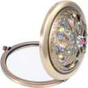 Vintage Mirror Compact Travel Makeup Mirror Cosmetic Pocket Mirror Mini Round Double-sided Folding Cosmetic Makeup Purse Mirror for Travel Mini Round Double-Sided Folding Compact Mirror