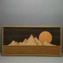 IARTTOP Large Wall Art for Living Room 3D Framed Wood Abstract Mountain Landscape Wall Decor Sun Rising on the Horizon Artwork Home Bedroom Office 20x40 Inch (Dark Brown and Yellow)