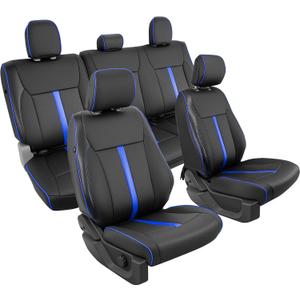 DiffCar for Ford F150 Seat Covers 2015-2023 2024 2025 2026, Black/Blue | Full Set Faux Nappa Leather, Fit Crew and SuperCrew Cab XL XLT, Custom Fit for Ford F-150 Accessories, Pickup Seat Protectors