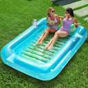 SLOOSH Inflatable Tanning Pool Lounger Float, 85" x 57" Extra Large Pool Floats Adult with Pillow, 4 in 1 Suntan Tub Raft Floatie,Sunbathing Bed Lounge for Water Blow Up Ball Pit, XL-Blue Green