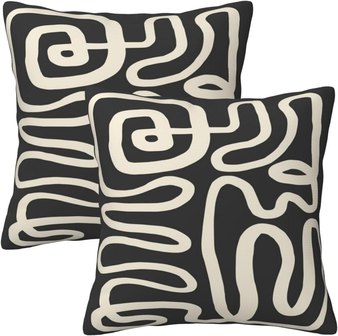 Black and Cream Throw Pillow Covers 20x20 Inch Set of 2 , Abstract Black and Beige Striped Farmhouse Decorative Pillowcases Modern Striped Cushion Covers for Sofa Living Room Bed Outdoor Home Decor