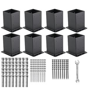 AXWHYS 4x4 Post Base 8 Pcs, (Inner Size 3.6x3.6) Post Anchors, 13GA Thick Solid Steel & Black Powder Coated,Deck Post Brackets Support Deck Base Plate Pergola Brackets Fence Kit Mailbox Mount…