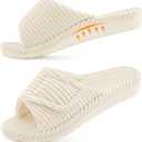 Litfun Orthopedic Slippers for Women Arch Support Indoor House Slippers Adjustable Open Toe Corduroy Bedroom Shoes with Memory Foam for Plantar Fasciitis (10, Beige)