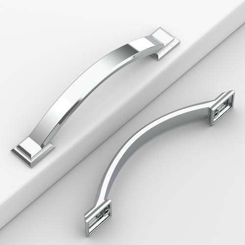 Coinkoly 10 Pack Chrome Cabinet Pulls 4''(102mm) Hole Centers,Hardware for Cabinets,Kitchen Cabinet Handles,Arch Cabinet Handles for Bathroom Dresser Drawer Handles