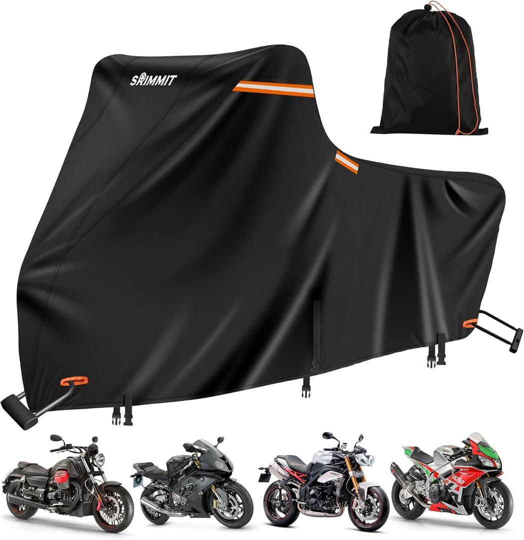 Harley Davidson Cover, Heavy Duty Cover for Motorcycle with Nano Material,SRIMMIT 420D Harley Cover Waterproof Outdoor Storage,Funda para Moto with Lock Holes,Air Vents,5 Reflective Strips(3XL) (Black)