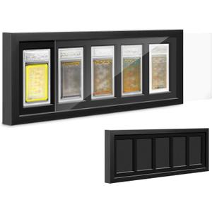 Sintuff 21.6 x 8.2 Graded Card Display Case Compatible with 5 PSA-Rated Trading Graded Card Display Frame Wall Mount Wooden Sports Baseball Case with Removable Clear View Dust Proof