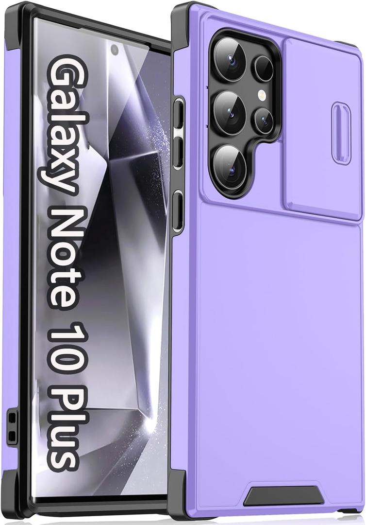 Slide Camera for Samsung Galaxy Note 10+ Plus Case, 2 in 1 Military Drop Shockproof Heavy Duty Protection Anti-Fingerprint Funda Cover for Samsung Galaxy Note 10 Plus, Purple