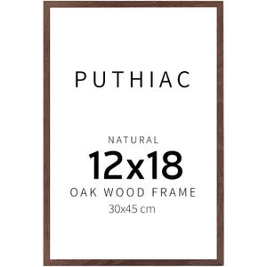 puthiac 12x18 Solid Oak Wood Picture Frame, Fits 8x12 with Mat or 12x18 Without Mat, Wall Display Only, Vertical or Horizontal, Plexi Front, 1 Pack, Walnut