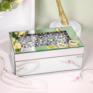 Luxury Mirrored Jewelry Box with Crushed Diamond - Glass Jewelry Box Organizer Storage for Women, Ring Holder Case for Dresser and Decorative (Silver)